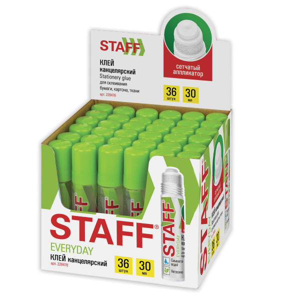 Клей канцелярский STAFF EVERYDAY 30 мл, сетчатый аппликатор, 228476 - Клей канцелярский