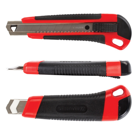 Нож канцелярский 18 мм BRAUBERG "Universal", 3 лезвия в комплекте, автофиксатор, резиновые вставки, 230919 - Ножи канцелярские универсальные