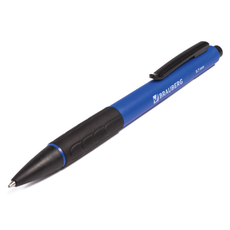 Ручка шариковая автоматическая с грипом BRAUBERG "Klasse", СИНЯЯ, корпус ассорти, узел 0,7 мм, линия письма 0,35 мм, 140588 - Ручки шариковые автоматические