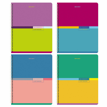 Тетради КОМПЛЕКТ 4 шт., А5, 96 л., BRAUBERG гребень, клетка, глянцевый лак, "Color", 404403 - Тетради более 60 листов