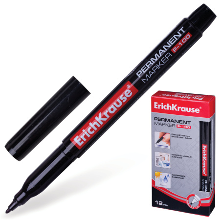 Маркер перманентный ERICH KRAUSE "P-100", ЧЕРНЫЙ, круглый наконечник, 0,5-1,2 мм, 12841
