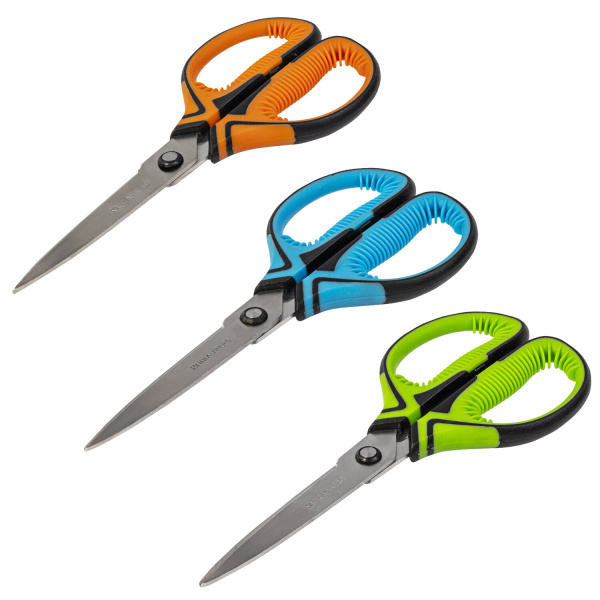Ножницы BRAUBERG "ULTRA COLOR", 190 мм, ассорти, резиновые ребристые вставки, 237456 - Ножницы универсальные
