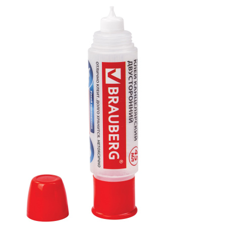 Клей канцелярский двусторонний BRAUBERG, 45 мл, с узким и широким аппликаторами, 227534 - Клей канцелярский