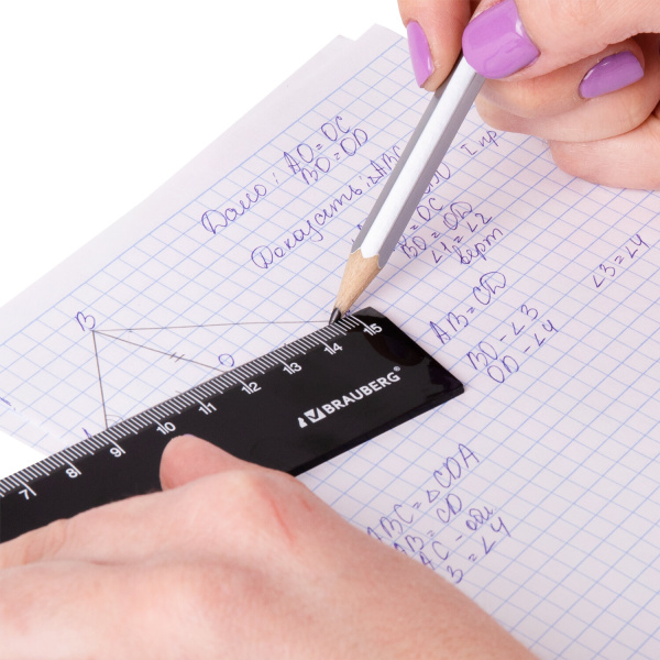 Линейка пластиковая 15 см BRAUBERG, непрозрачная, черная, 210774 - Линейки