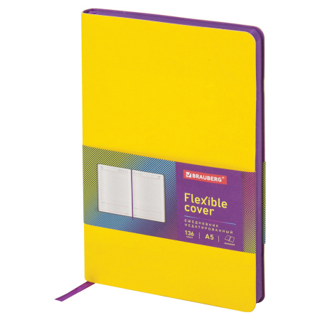 Ежедневник недатированный А5 138х213 мм BRAUBERG "Flex" под кожу, гибкий, 136 л., желтый, 111680 - Ежедневники с покрытием "под кожу и ткань"