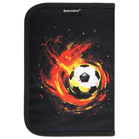 Пенал BRAUBERG с наполнением, 1 отделение, 1 откидная планка, 24 предмета, 21х14 см, "Fireball", 270723 - Пеналы с наполнением