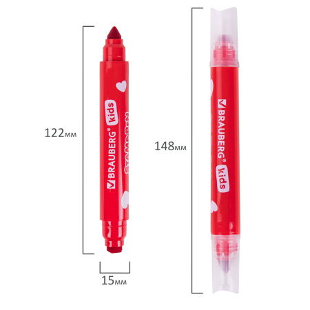 Фломастеры-штампы двусторонние "FUNNY STAMPS", 8 цветов, BRAUBERG KIDS, картонная коробка с европодвесом, 152179 - Фломастеры классические