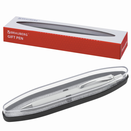 Ручка подарочная шариковая BRAUBERG "Vocale", СИНЯЯ, корпус серебристый с хромированными деталями, линия письма 0,5 мм, 143490 - Ручки бизнес-класса