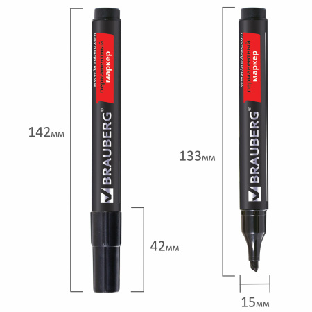 Маркер перманентный BRAUBERG "Contract", ЧЕРНЫЙ, скошенный наконечник, 1-5 мм, 150469 - Маркеры перманентные