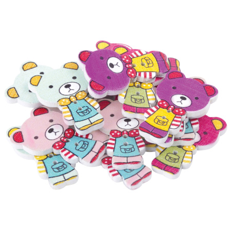 Пуговицы декоративные "Мишки", дерево, 30х20 мм, 16 шт., ассорти, ОСТРОВ СОКРОВИЩ, 661417 - Пуговицы для творчества