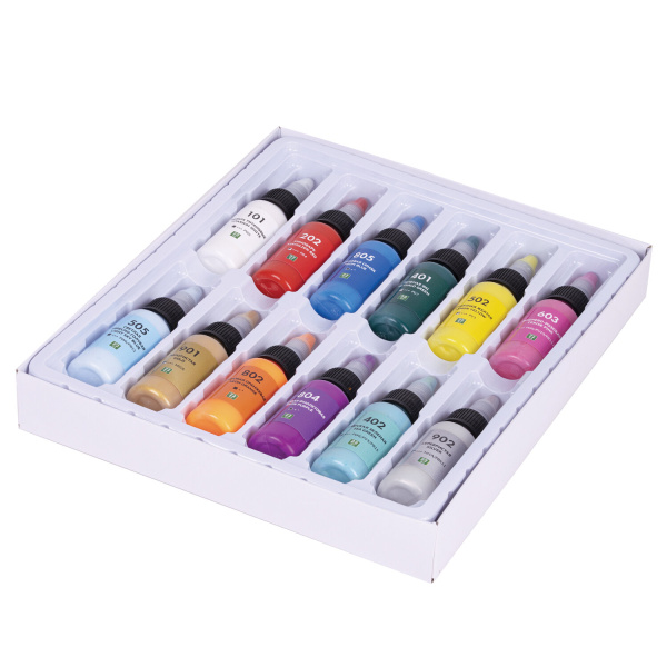 Краски акриловые для техники "Флюид Арт" (POURING PAINT), НАБОР 12 цветов по 22 мл, BRAUBERG ART CLASSIC, 192235 - Акриловые краски художественные в наборах