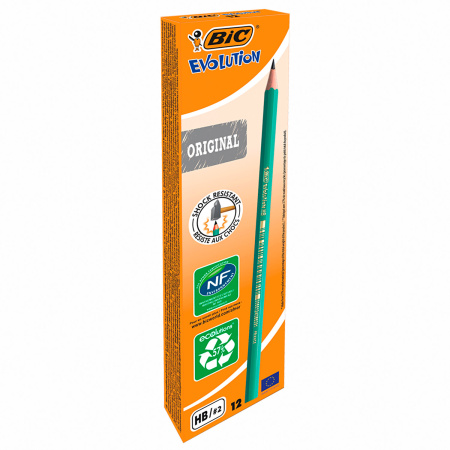 Карандаш чернографитный BIC, 1 шт., "Evolution", HB, без резинки, пластиковый, корпус зеленый, заточенный, 8803112 - Карандаши чернографитные