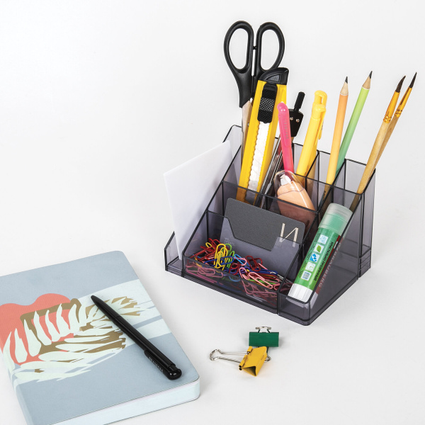 Подставка-органайзер BRAUBERG GRAND OFFICE, 9 отделений, 115х160х105 мм, тонированная серая, 238099, ОР11 - Подставки канцелярские без наполнения