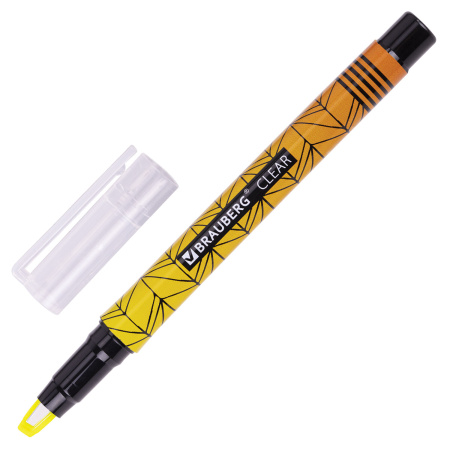 Текстовыделитель с прозрачным наконечником BRAUBERG "Clear", ЖЕЛТЫЙ, линия 1-5 мм, 152424 - Текстовыделители