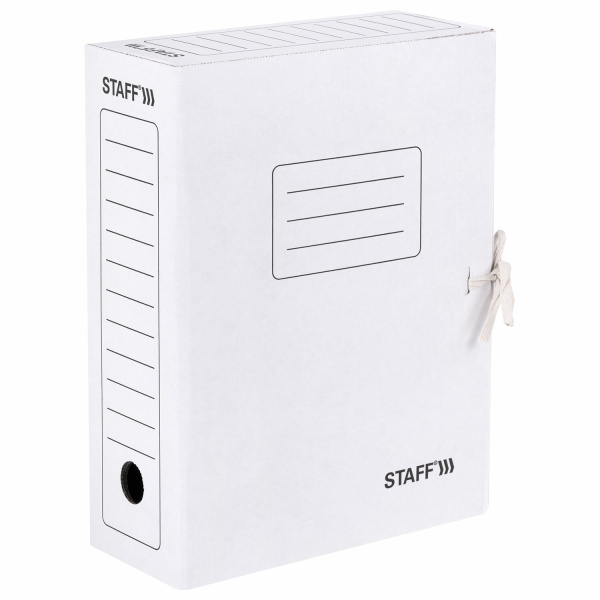 Папка архивная с завязками А4 (325х250 мм), 100 мм, до 900 листов, микрогофрокартон, БЕЛАЯ, STAFF, 128874 - Накопители документов