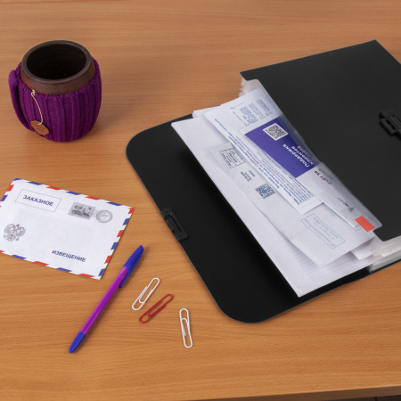 Портфель пластиковый STAFF А4 (330х235х36 мм), 13 отделений, индексные ярлыки, черный, 229245 - Портфели пластиковые