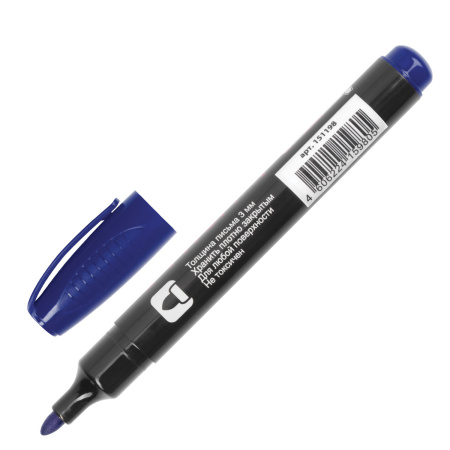 Маркер перманентный ОФИСМАГ, СИНИЙ, круглый наконечник, 3 мм, с клипом, 151198 - Маркеры перманентные