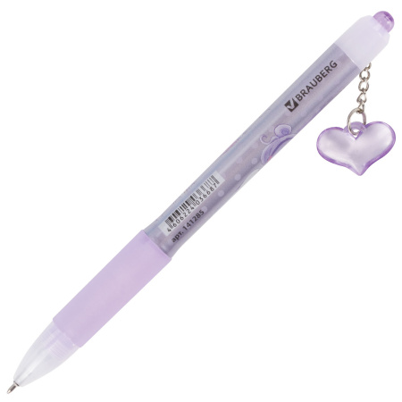 Ручка шариковая автоматическая с грипом BRAUBERG "First Love", СИНЯЯ, подвеска, корпус ассорти, узел 0,5 мм, линия письма 0,3 мм, 141285 - Ручки шариковые автоматические