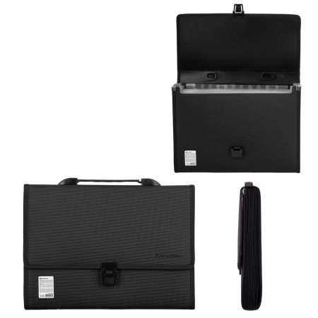 Папка-портфель пластиковая BRAUBERG "ДИПЛОМАТ", А4 (330х245х35 мм), 13 отделений, фактура бисер, черная, 226025 - Портфели пластиковые