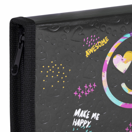 Пенал ЮНЛАНДИЯ, 1 отделение, металлизированный картон, конгрев, 19х11 см, "Smiley", 271508 - Пеналы каркасные