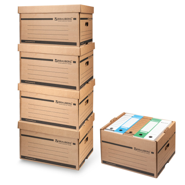 Короб архивный (405х330х265 мм), надстраиваемый, с крышкой, гофрокартон, BRAUBERG, 126521 - Короба архивные