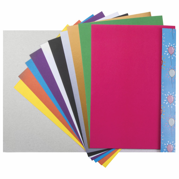 Картон цветной А4 немелованный (матовый), ВОЛШЕБНЫЙ, 10 листов 10 цветов, в папке, ПИФАГОР, 200х290 мм, Слоник, 129911 - Цветной и белый картон