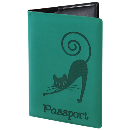 Обложка для паспорта STAFF, мягкий полиуретан, "Кошка", бирюзовая, 237616 - Обложки для паспорта