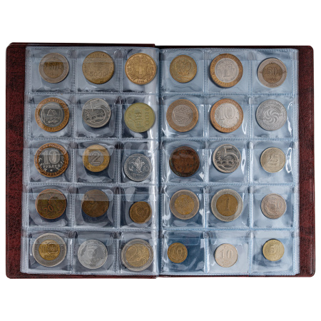 Альбом нумизмата для 240 монет, 125х185 мм, ПВХ, коричневый, STAFF, 238080 - Альбомы для монет и купюр