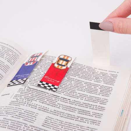 Закладки для книг с магнитом RACE CARS, набор 6 шт., блестки, 25x196 мм, ЮНЛАНДИЯ, 113446 - Закладки для книг