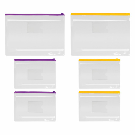 Папка-конверт на молнии, КОМПЛЕКТ 6 штук (А4 - 2 штуки, А5 - 4 штуки), ассорти, ЮНЛАНДИЯ, 229552 - Папки-конверты на молнии