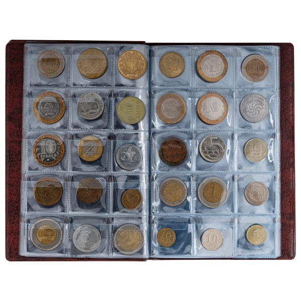 Альбом нумизмата для 240 монет, 125х185 мм, ПВХ, коричневый, STAFF, 238080 - Альбомы для монет и купюр