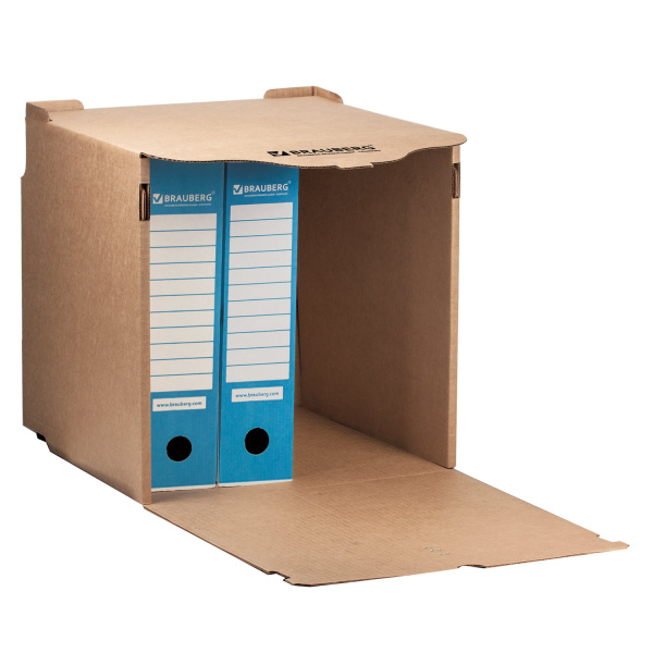 Короб архивный (330х310х340 мм) фронтальная загрузка для регистраторов/накопителей, липучка, гофрокартон, BRAUBERG, 122033 - Короба архивные
