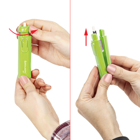 Ластик электрический BRAUBERG JET, питание от 2 батареек ААА, 8 сменных ластиков, салатовый, 229615 - Ластики электрические