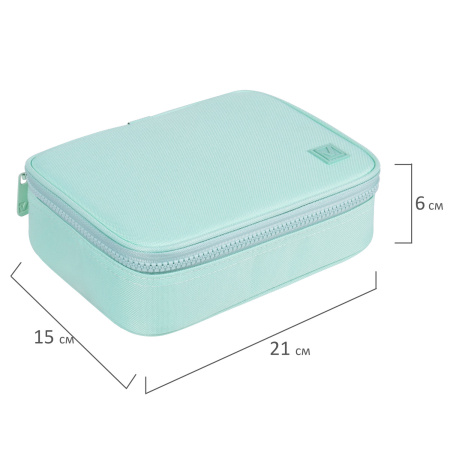 Пенал-косметичка BRAUBERG БОЛЬШОЙ, 1 отделение, 1 откидная планка, ткань, 21x15x6 см, "Mint", 270705 - Пеналы мягкие