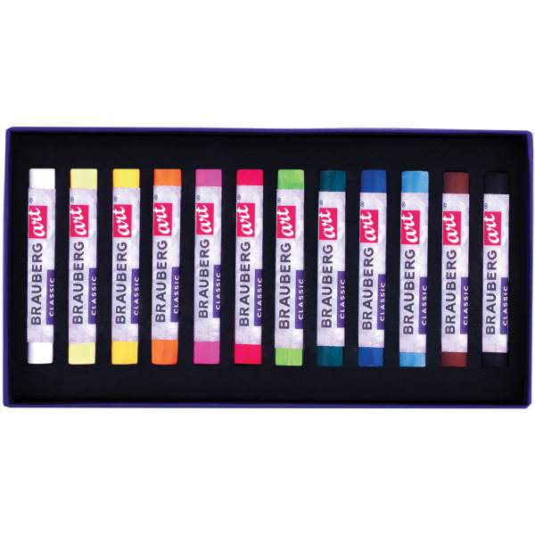 Пастель сухая художественная BRAUBERG ART CLASSIC, 12 цветов, круглое сечение, 181453 - Пастель художественная в наборах