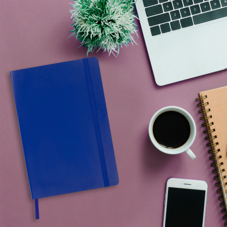 Блокнот А5 (148x218 мм), BRAUBERG "Metropolis Ultra", под кожу, 80 л., резинка, клетка, синий, 111017 - Бизнес-блокноты и бизнес-тетради