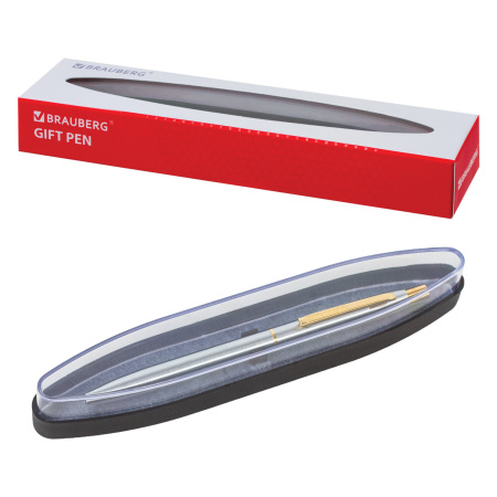 Ручка подарочная шариковая BRAUBERG Brioso, СИНЯЯ, корпус серебристый с золотистыми деталями, линия письма 0,5 мм, 143463 - Ручки бизнес-класса