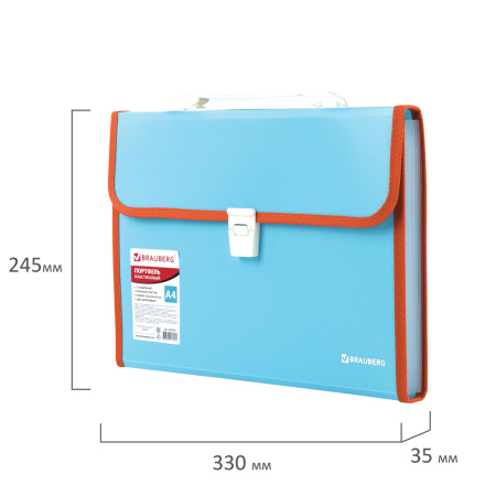 Папка-портфель пластиковая BRAUBERG "JOY", А4 (330х245х35 мм), 13 отделений, с окантовкой, бирюзовая, 227976 - Портфели пластиковые