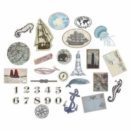 Наклейки для скрапбукинга ПУТЕШЕСТВИЕ из washi-бумаги, 64 штуки, 32 дизайна, ОСТРОВ СОКРОВИЩ, 662265 - Наклейки для творчества