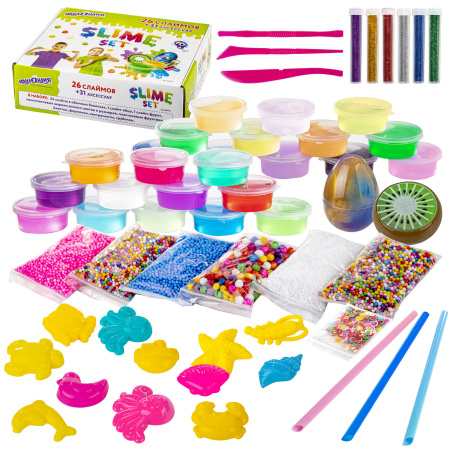 Набор слаймов 26 цветов, 31 аксессуар, в колорбоксе, ЮНЛАНДИЯ, 663776 - Игрушки релаксирующие