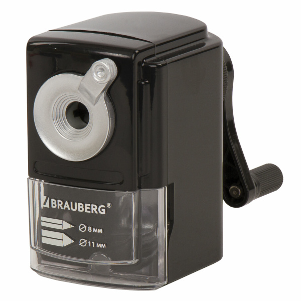 Точилка механическая BRAUBERG "STYLE", для ч/гр и цветных карандашей (в том числе утолщенных), крепление к столу, корпус черный, 228482 - Точилки механические