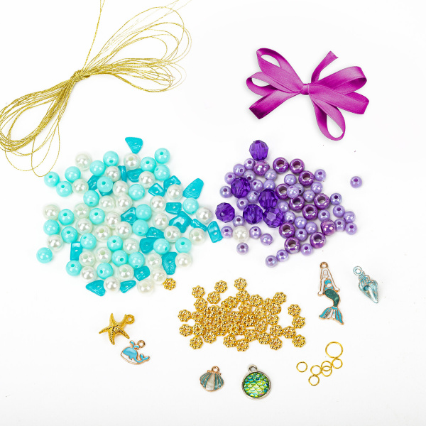 Набор BEADS SET для творчества, рукоделия, и создания украшений РУСАЛКИ, 170 бусин, 6 металлических шармов, резинка, BRAUBERG KIDS, 664700 - Наборы для изготовления бижутерии