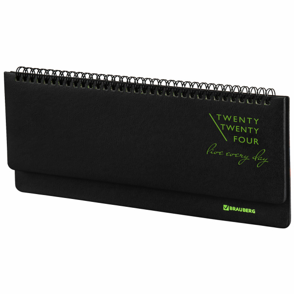 Планинг датированный 2024 305х140 мм BRAUBERG "Chameleon", под кожу, черный/зеленый, 114819 - Планинги