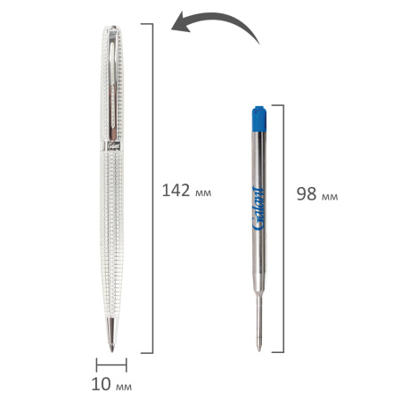 Ручка подарочная шариковая GALANT "Royal Platinum", корпус серебристый, хромированные детали, пишущий узел 0,7 мм, синяя, 140962 - Ручки шариковые подарочные