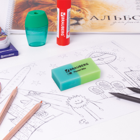Набор ластиков BRAUBERG "Pastel Mix", 6 шт., цвета ассорти, 44х21х10 мм, экологичный ПВХ, 229597 - Ластики классические