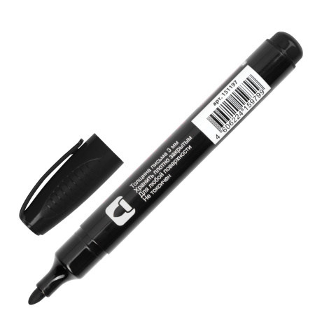 Маркер перманентный ОФИСМАГ, ЧЕРНЫЙ, круглый наконечник, 3 мм, с клипом, 151197 - Маркеры перманентные