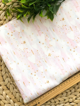 Ткань для рукоделия "Сердечки и звездочки" 30*80 см. 100% хлопок, плотность 140 г/м2