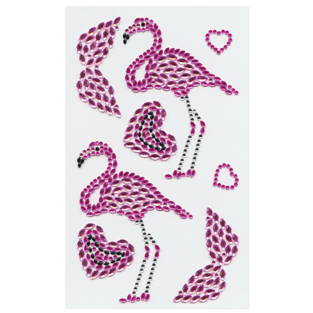 Наклейки готовые из страз ФЛАМИНГО, 8 декоративных элементов, 9,5х15,5 см, ОСТРОВ СОКРОВИЩ, 661565 - Наклейки для творчества