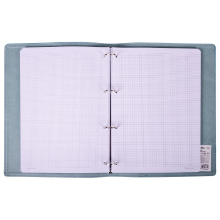 Тетрадь на кольцах БОЛЬШАЯ А4 (240х310 мм), 120 листов, под кожу, клетка, BRAUBERG "Joy", бирюзовый/серо-голубой, 404507 - Тетради на кольцах и сменные блоки к ним
