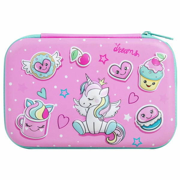 Пенал BRAUBERG KIDS большой удобный с откидной планкой, EVA, 22х15х4 см, "Unicorn dreams", 271557 - Пеналы каркасные